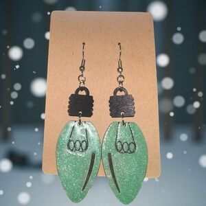 Chrismas Lightbulb Green Dangle Earrings